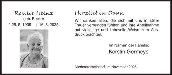 Traueranzeige von Roselie Heinz von Siegener Zeitung