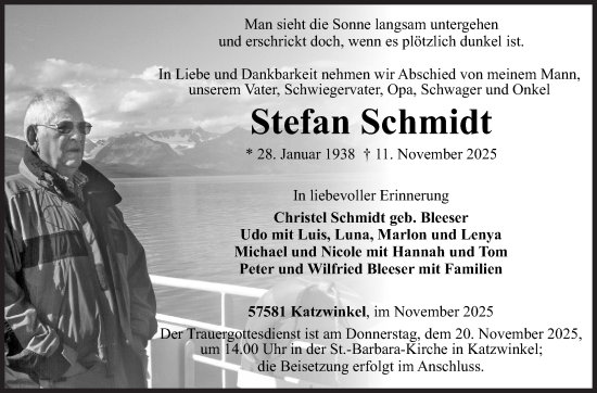 Traueranzeige von Stefan Schmidt von Siegener Zeitung