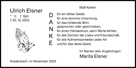 Traueranzeige von Ulrich Elsner von Siegener Zeitung