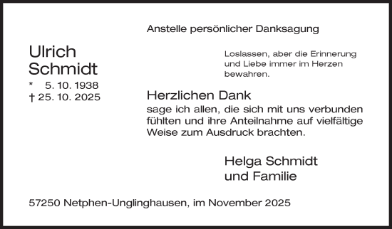 Traueranzeige von Ulrich Schmidt von Siegener Zeitung