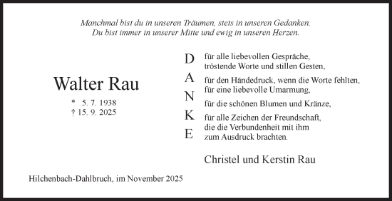 Traueranzeige von Walter Rau von Siegener Zeitung