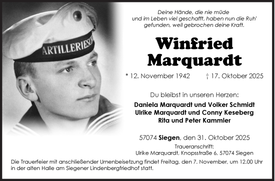 Traueranzeige von Winfried Marquardt von Siegener Zeitung