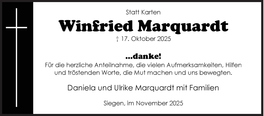  Traueranzeige für Winfried Marquardt vom 22.11.2025 aus Siegener Zeitung