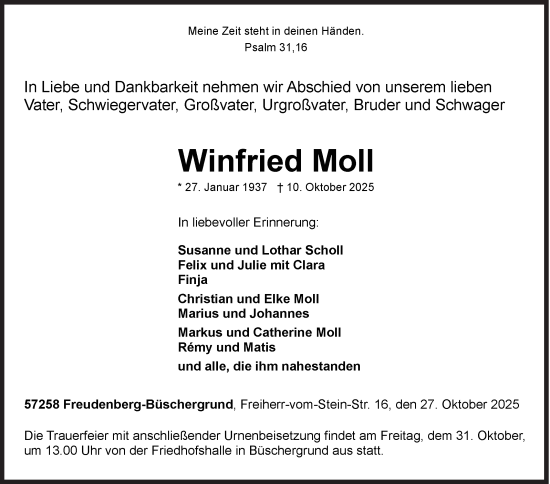 Traueranzeige von Winfried Moll von Siegener Zeitung