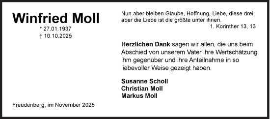 Traueranzeige von Winfried Moll von Siegener Zeitung