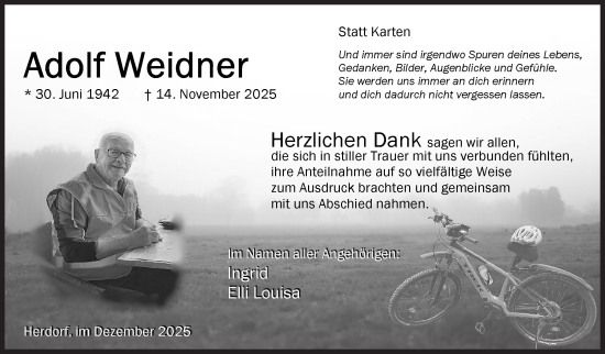 Traueranzeige von Adolf Weidner von Siegener Zeitung