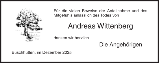 Traueranzeige von Andreas Wittenberg von Siegener Zeitung