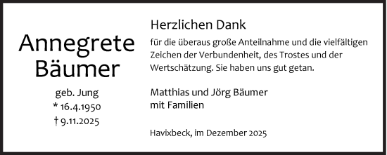 Traueranzeige von Annegrete Bäumer von Siegener Zeitung