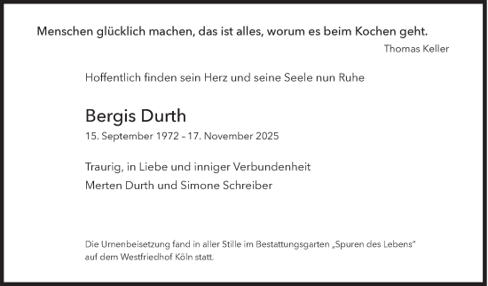 Traueranzeige von Bergis Durth von Siegener Zeitung