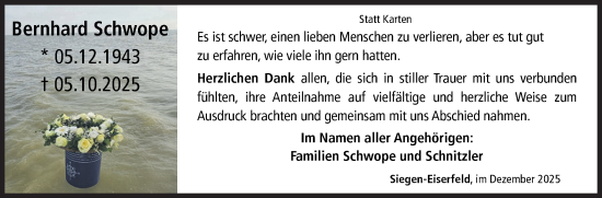 Traueranzeige von Bernhard Schwope von Siegener Zeitung