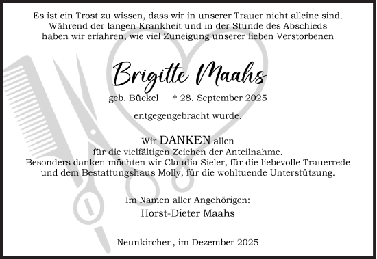 Traueranzeige von Brigitte Maahs von Siegener Zeitung