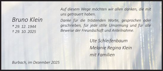 Traueranzeige von Bruno Klein von Siegener Zeitung
