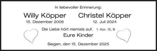 Traueranzeige von Christel Köpper von Siegener Zeitung
