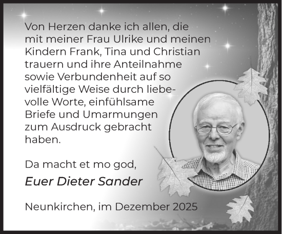 Traueranzeige von Dieter Sander von Siegener Zeitung