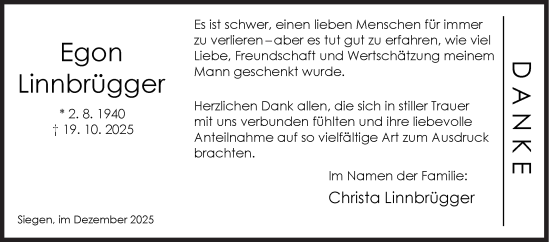 Traueranzeige von Egon Linnbrügger von Siegener Zeitung