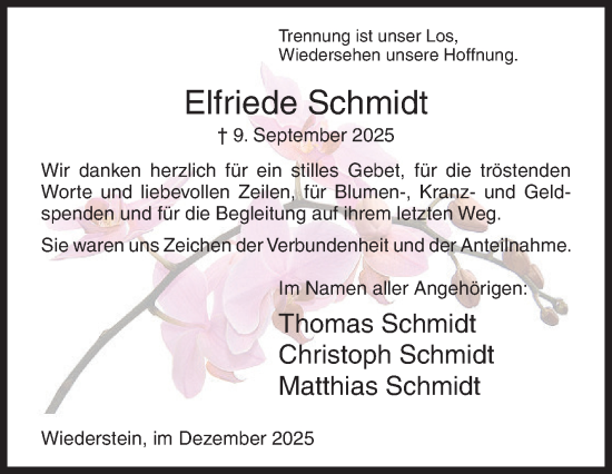 Traueranzeige von Elfriede Schmidt von Siegener Zeitung
