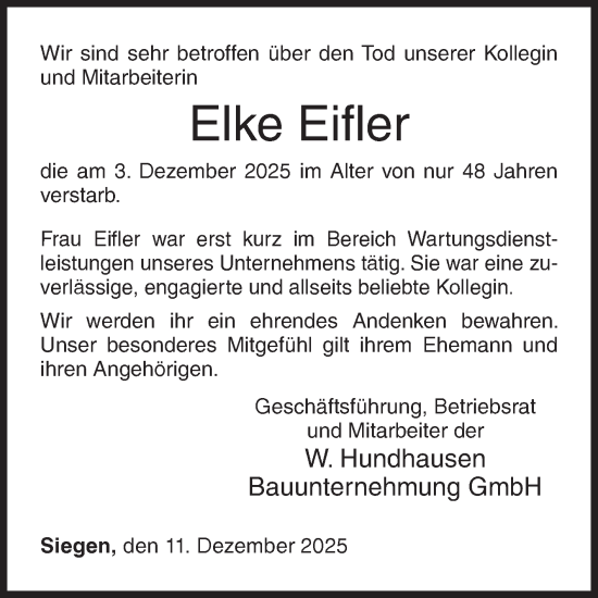 Traueranzeige von Elke Eifler von Siegener Zeitung