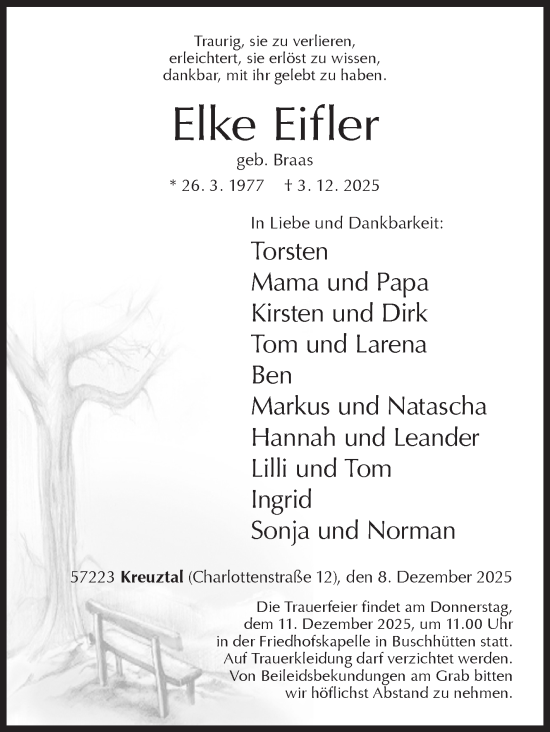 Traueranzeige von Elke Eifler von Siegener Zeitung