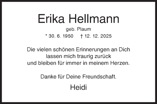 Traueranzeige von Erika Hellmann von Siegener Zeitung
