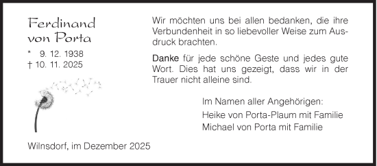 Traueranzeige von Ferdinand von Porta von Siegener Zeitung