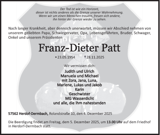 Traueranzeige von Franz-Dieter Patt von Siegener Zeitung