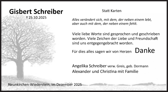 Traueranzeige von Gisbert Schreiber von Siegener Zeitung