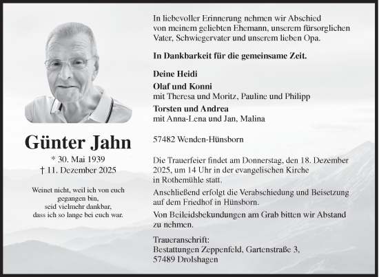 Traueranzeige von Günter Jahn von Siegener Zeitung