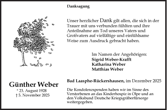 Traueranzeige von Günther Weber von Siegener Zeitung