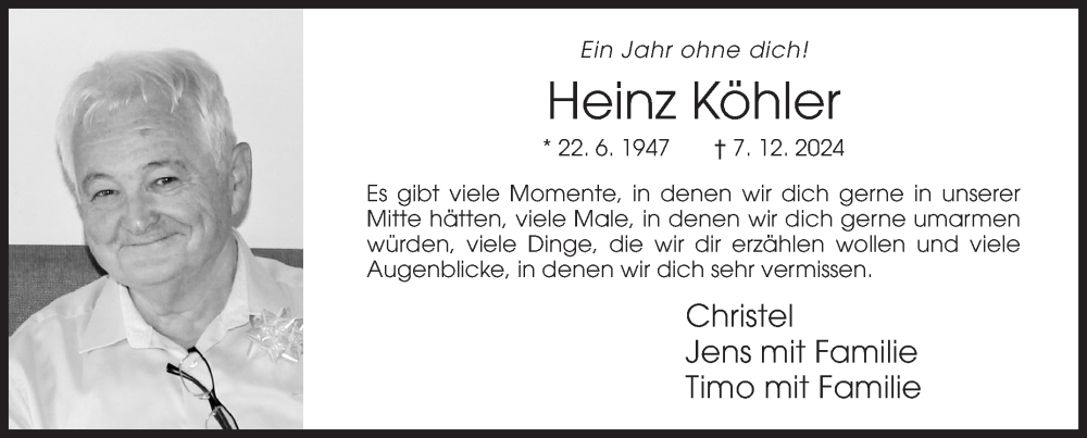  Traueranzeige für Heinz Köhler vom 06.12.2025 aus Siegener Zeitung