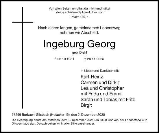Traueranzeige von Ingeburg Georg von Siegener Zeitung