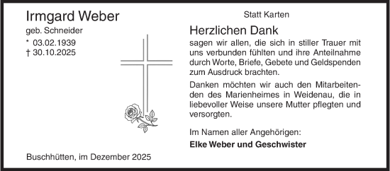 Traueranzeige von Irmgard Weber von Siegener Zeitung