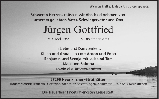 Traueranzeige von Jürgen Gottfried von Siegener Zeitung