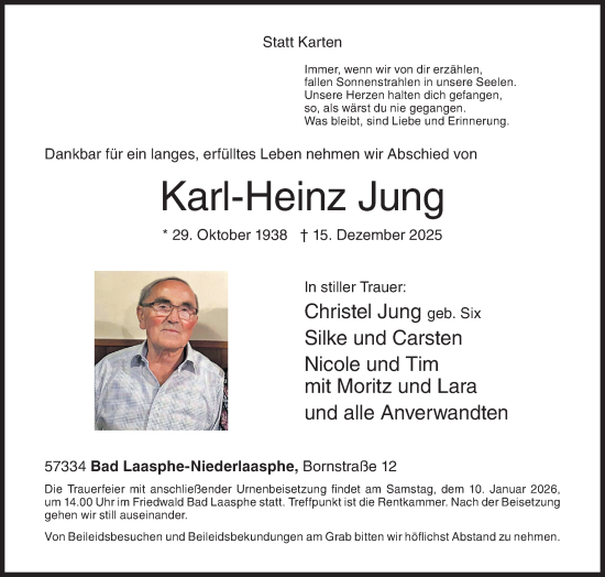 Traueranzeige von Karl-Heinz Jung von Siegener Zeitung