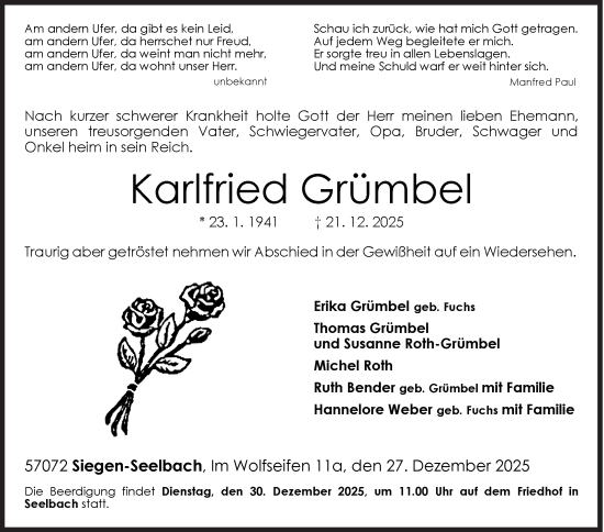 Traueranzeige von Karlfried Grümbel von Siegener Zeitung