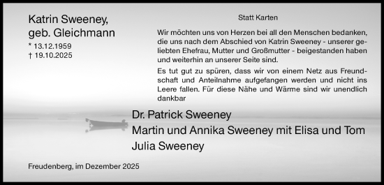 Traueranzeige von Katrin Sweeney von Siegener Zeitung