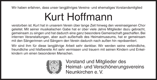 Traueranzeige von Kurt Hoffmann von Siegener Zeitung