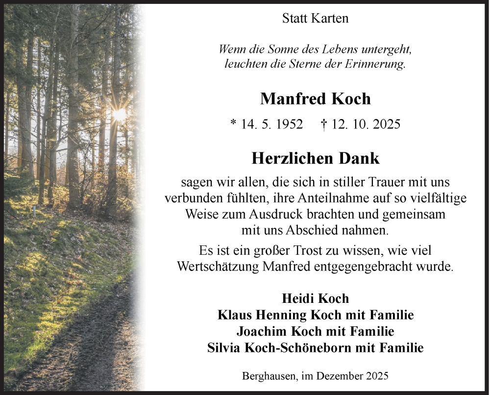  Traueranzeige für Manfred Koch vom 13.12.2025 aus Siegener Zeitung