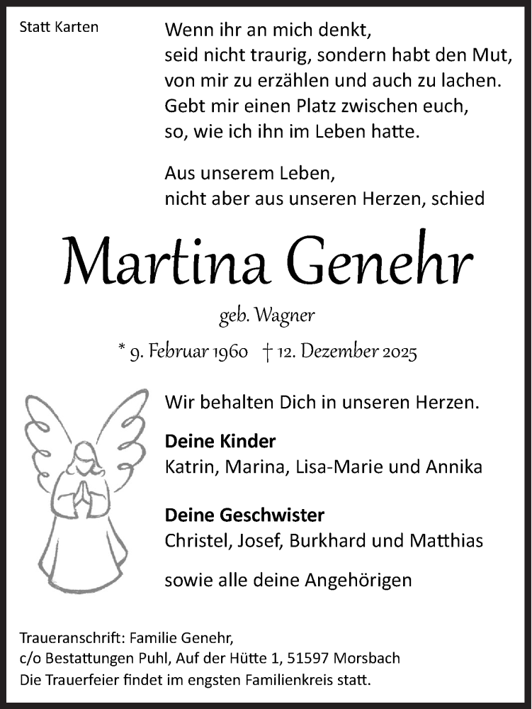  Traueranzeige für Martina Genehr vom 16.12.2025 aus Siegener Zeitung