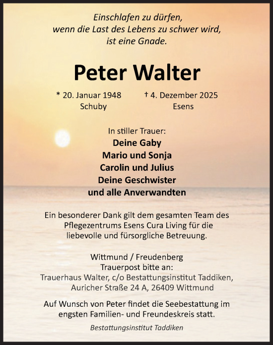 Traueranzeige von Peter Walter von Siegener Zeitung