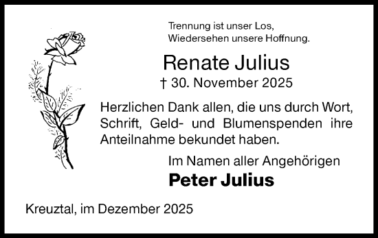 Traueranzeige von Renate Julius von Siegener Zeitung