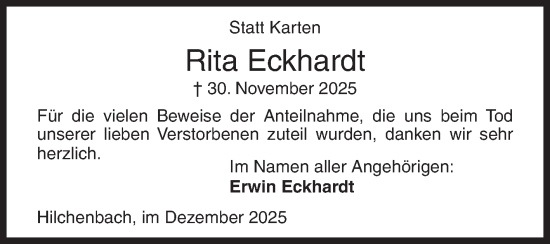 Traueranzeige von Rita Eckhardt von Siegener Zeitung
