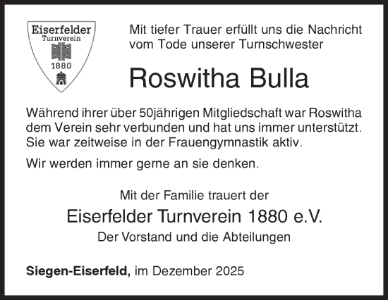 Traueranzeige von Roswitha Bulla von Siegener Zeitung