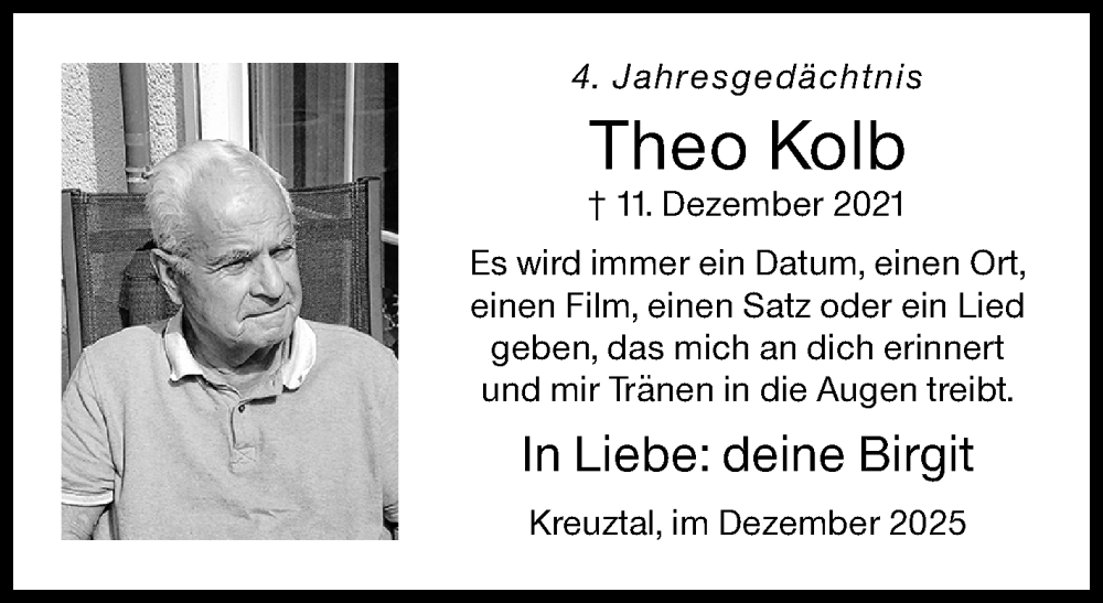  Traueranzeige für Theo Kolb vom 11.12.2025 aus Siegener Zeitung