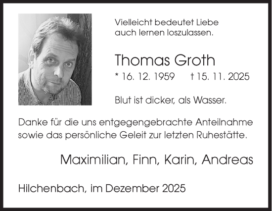 Traueranzeige von Thomas Groth von Siegener Zeitung