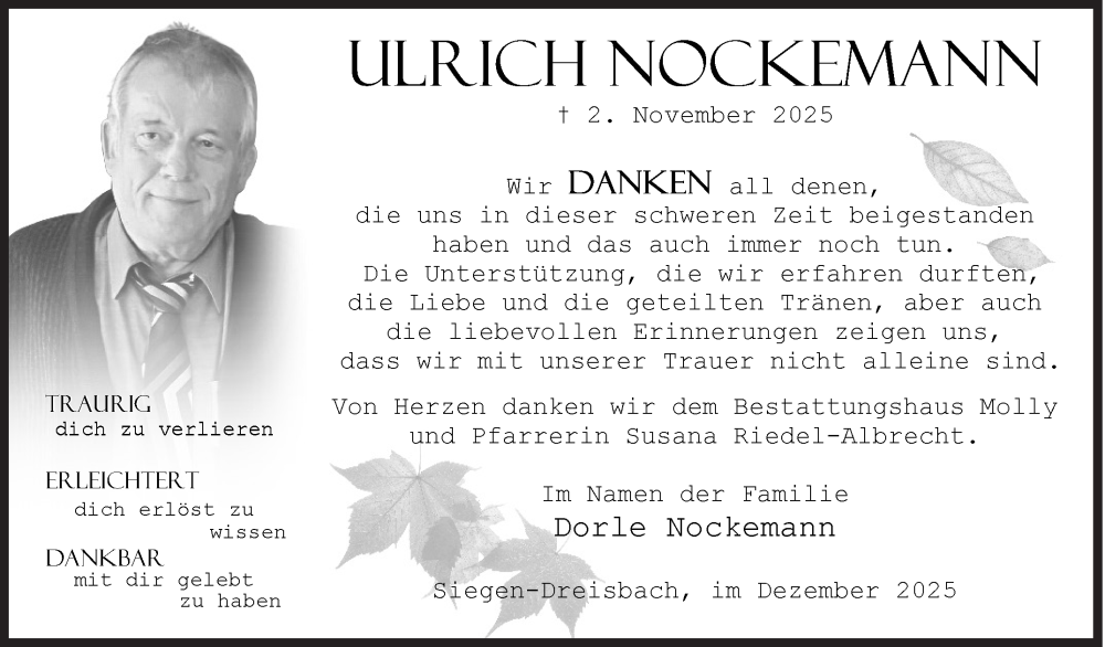  Traueranzeige für Ulrich Nockemann vom 13.12.2025 aus Siegener Zeitung