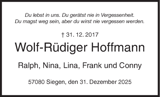 Traueranzeige von Wolf-Rüdiger Hoffmann von Siegener Zeitung