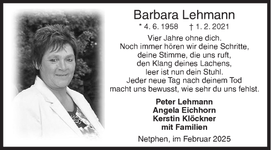 Traueranzeige von Barbara Lehmann von Siegener Zeitung