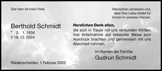 Traueranzeige von Berthold Schmidt von Siegener Zeitung