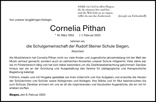 Traueranzeige von Cornelia Pithan von Siegener Zeitung
