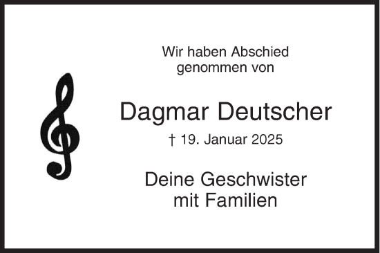 Traueranzeige von Dagmar Deutscher von Siegener Zeitung